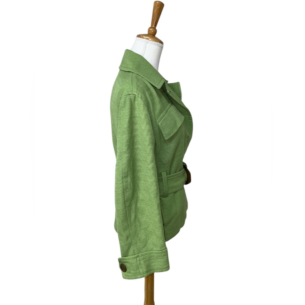 VINCE SAHARIENNE JACKET WOMENS SIZE MEDIUM GREEN LINEN BLEND BELTED - Picture 5 of 12